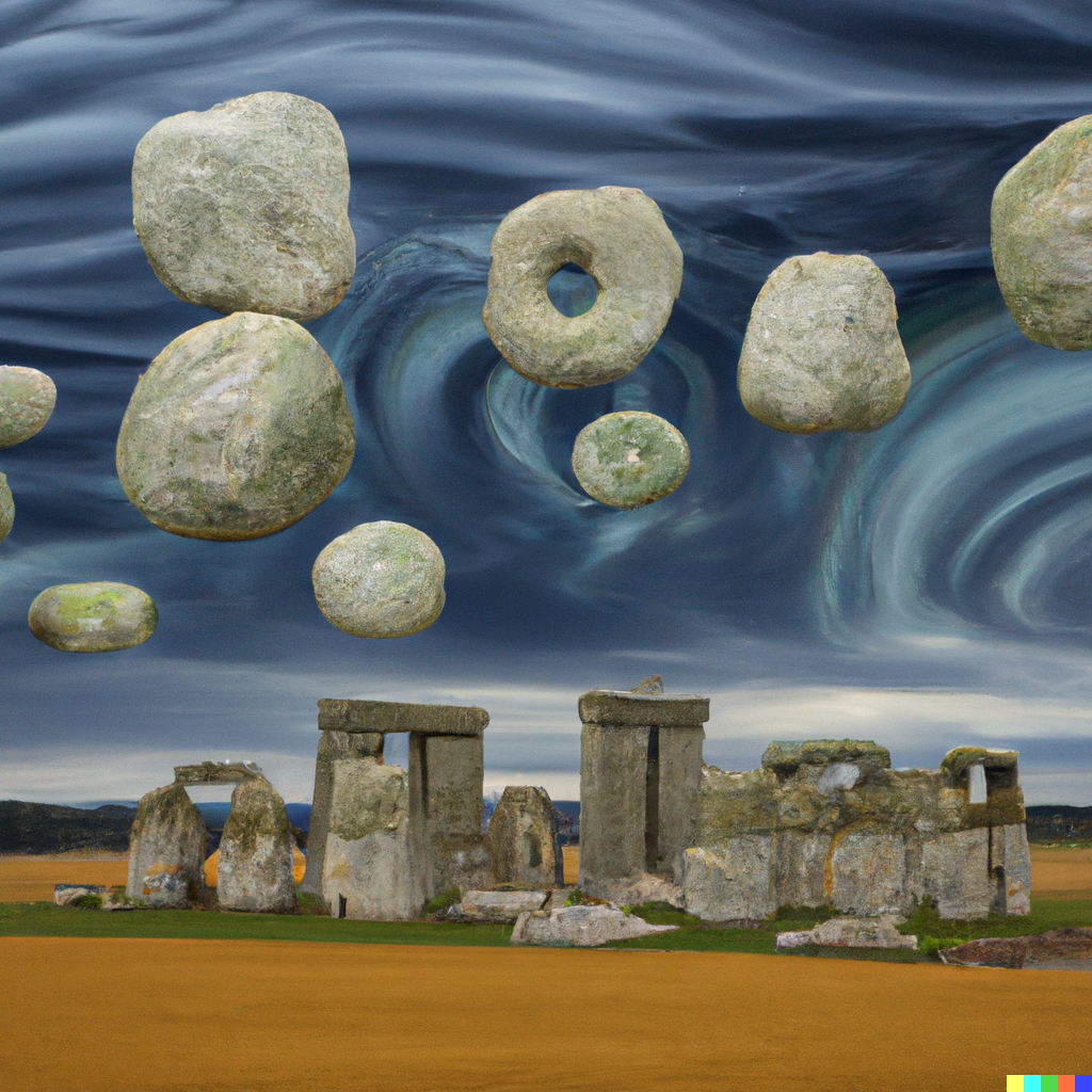 "Vincent Van Gogh paints Mammatus clouds over stonegenge'