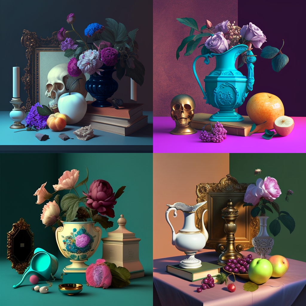 18th century painting still life vaporwave.